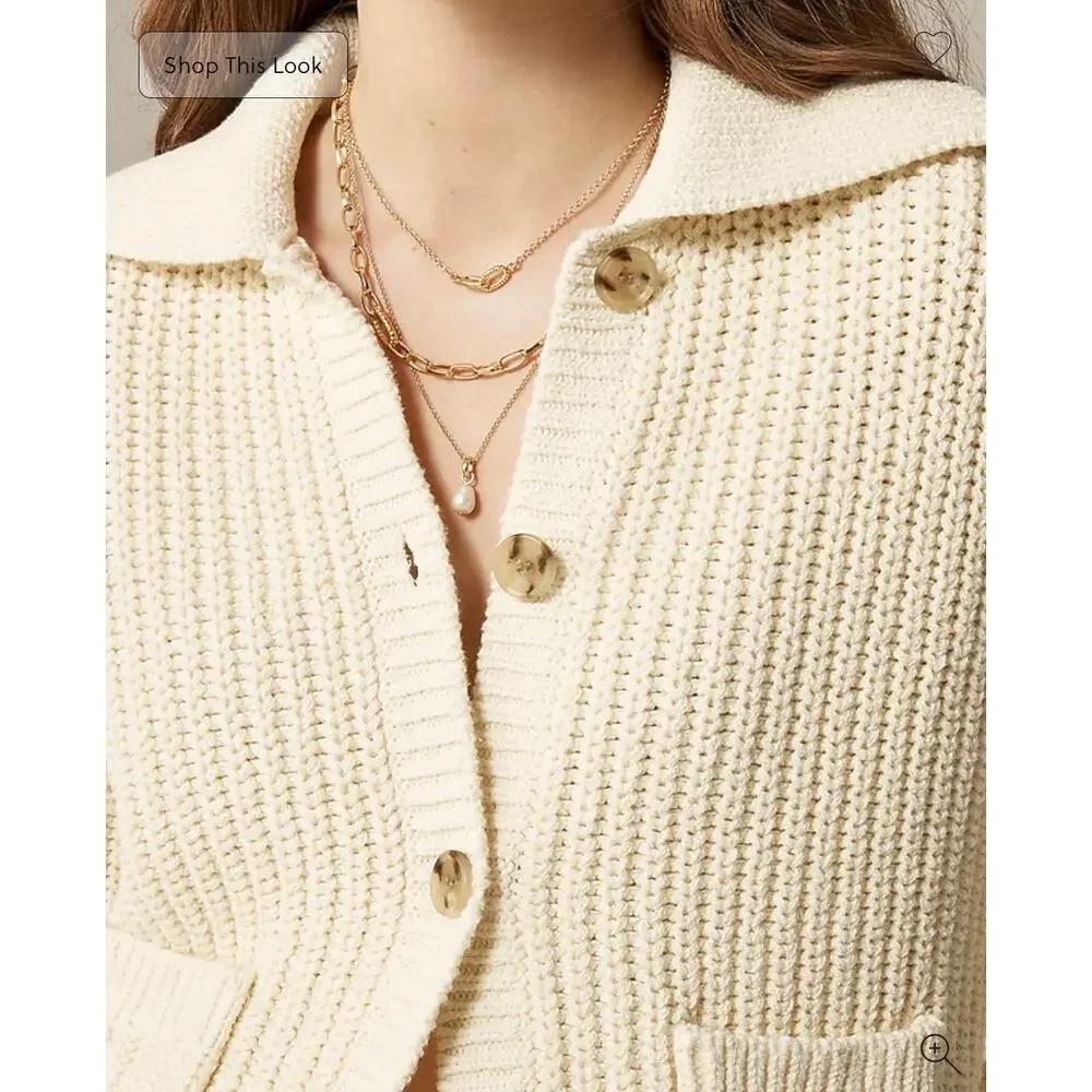 J. Crew Collared Crewneck Cardigan in Chunky Knit Ivory NWT size XXS